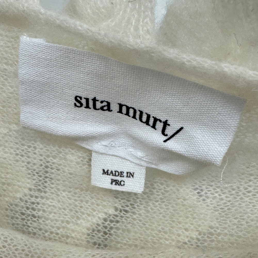 Sita Murt Cream Wool Alpaca Blend Ruffle Mock Neck Sweater Small Ivory White - Picture 8 of 14